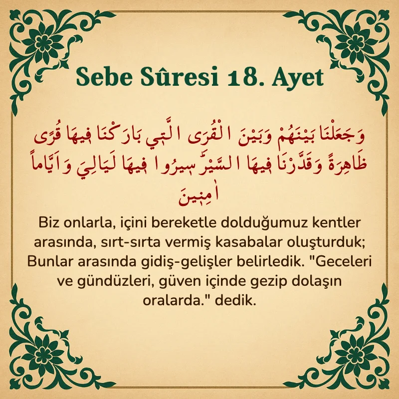 Sebe Suresi 18. Ayet Arapça ve Türkçe meali