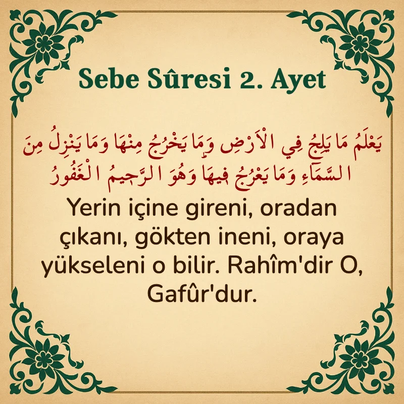 Sebe Suresi 2. Ayet Arapça ve Türkçe meali