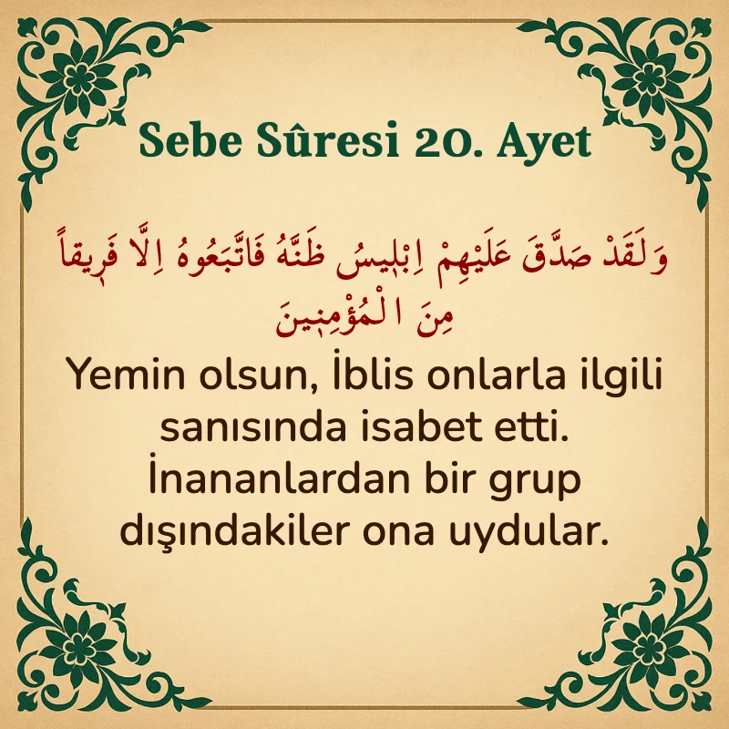 Sebe Suresi 20. Ayet Arapça ve Türkçe meali