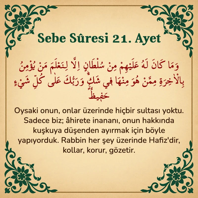 Sebe Suresi 21. Ayet Arapça ve Türkçe meali
