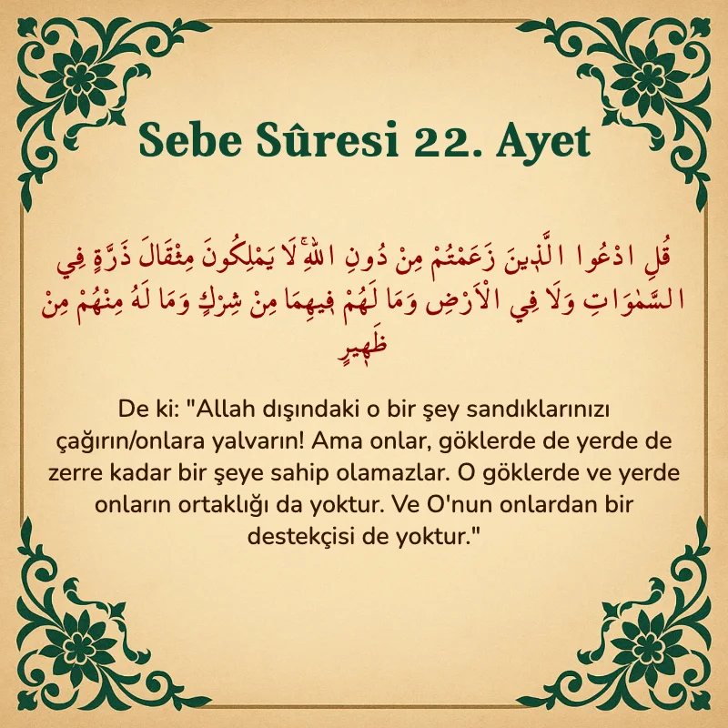 Sebe Suresi 22. Ayet Arapça ve Türkçe meali