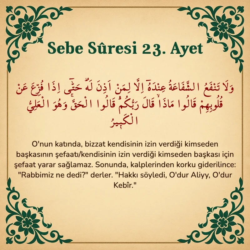 Sebe Suresi 23. Ayet Arapça ve Türkçe meali