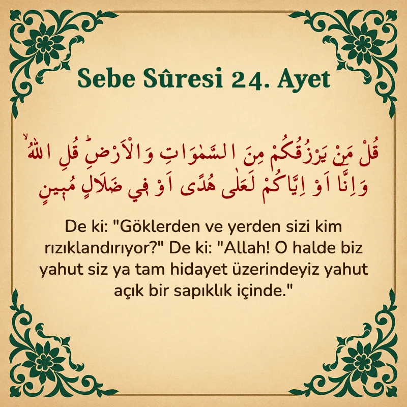 Sebe Suresi 24. Ayet Arapça ve Türkçe meali