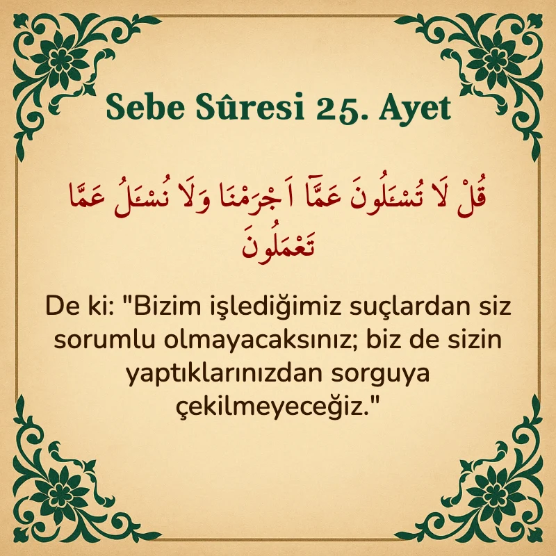 Sebe Suresi 25. Ayet Arapça ve Türkçe meali