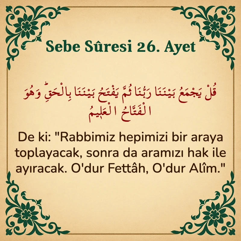 Sebe Suresi 26. Ayet Arapça ve Türkçe meali