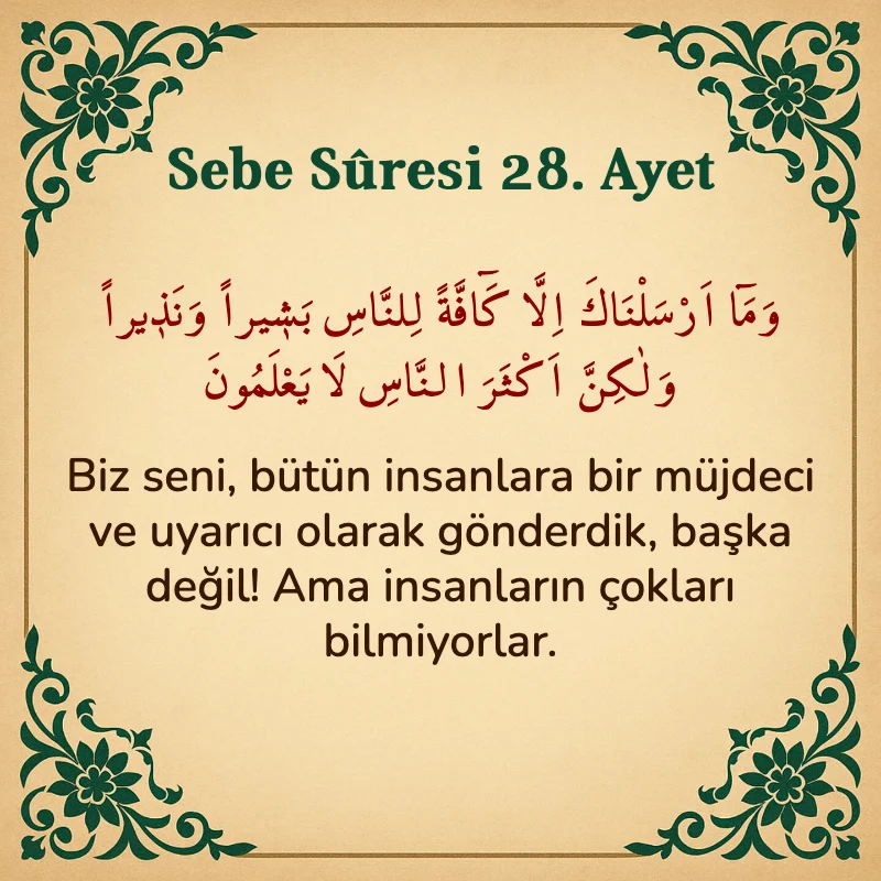 Sebe Suresi 28. Ayet Arapça ve Türkçe meali