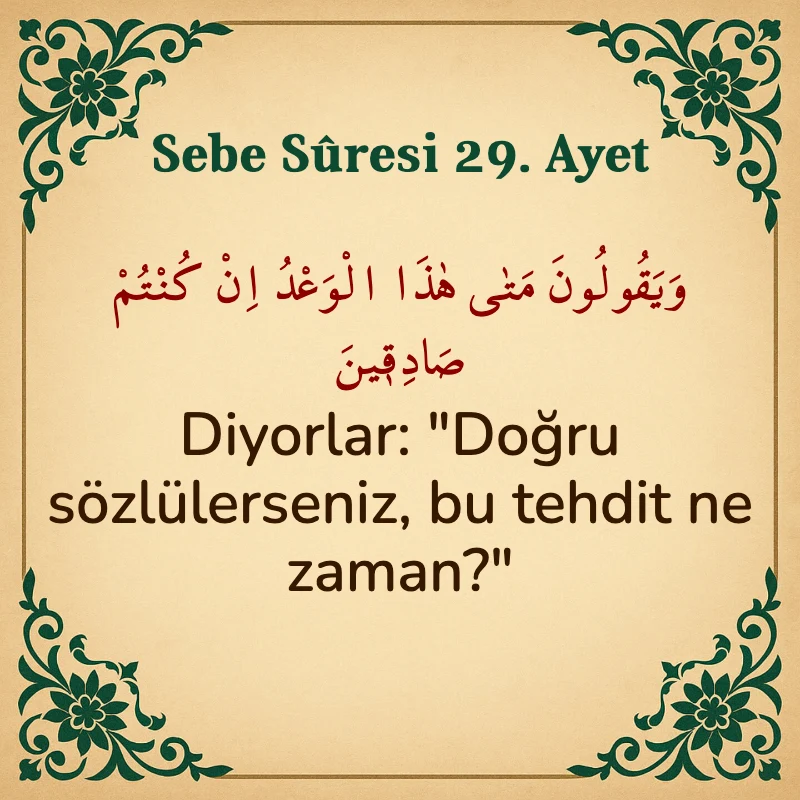 Sebe Suresi 29. Ayet Arapça ve Türkçe meali