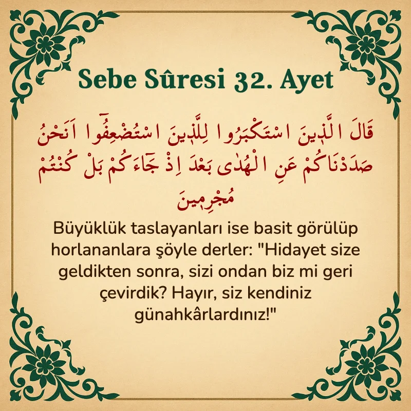 Sebe Suresi 32. Ayet Arapça ve Türkçe meali