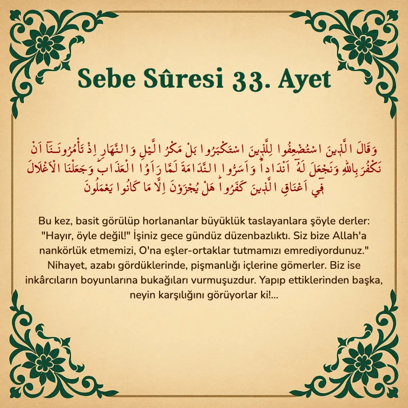 Sebe Suresi 33. Ayet Arapça ve Türkçe meali