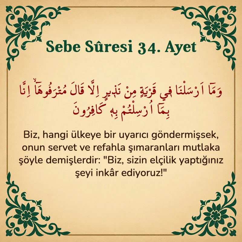Sebe Suresi 34. Ayet Arapça ve Türkçe meali