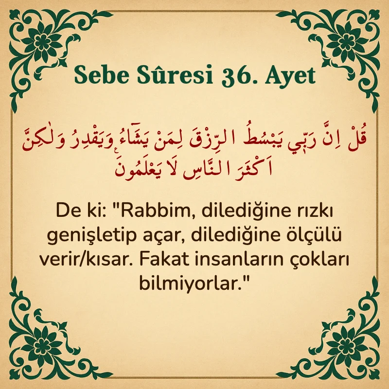 Sebe Suresi 36. Ayet Arapça ve Türkçe meali