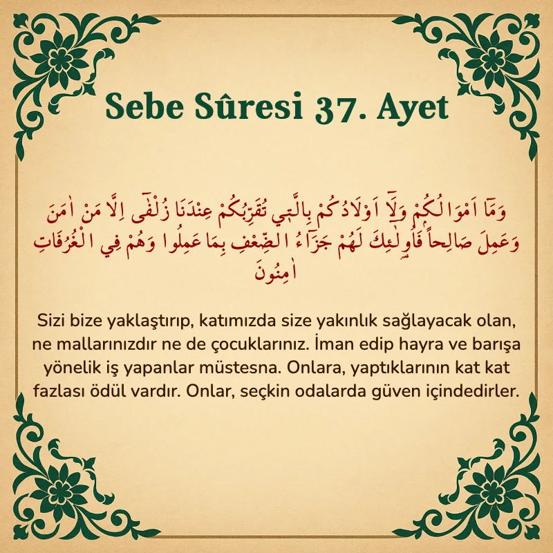 Sebe Suresi 37. Ayet Arapça ve Türkçe meali
