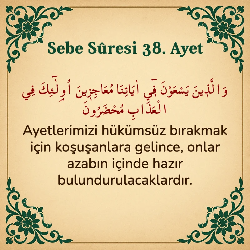 Sebe Suresi 38. Ayet Arapça ve Türkçe meali