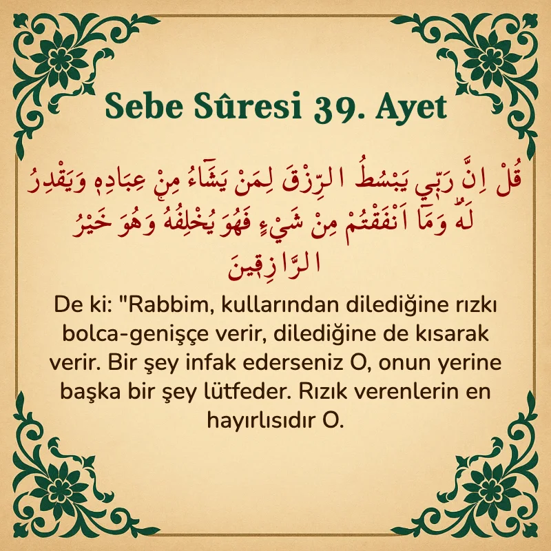 Sebe Suresi 39. Ayet Arapça ve Türkçe meali