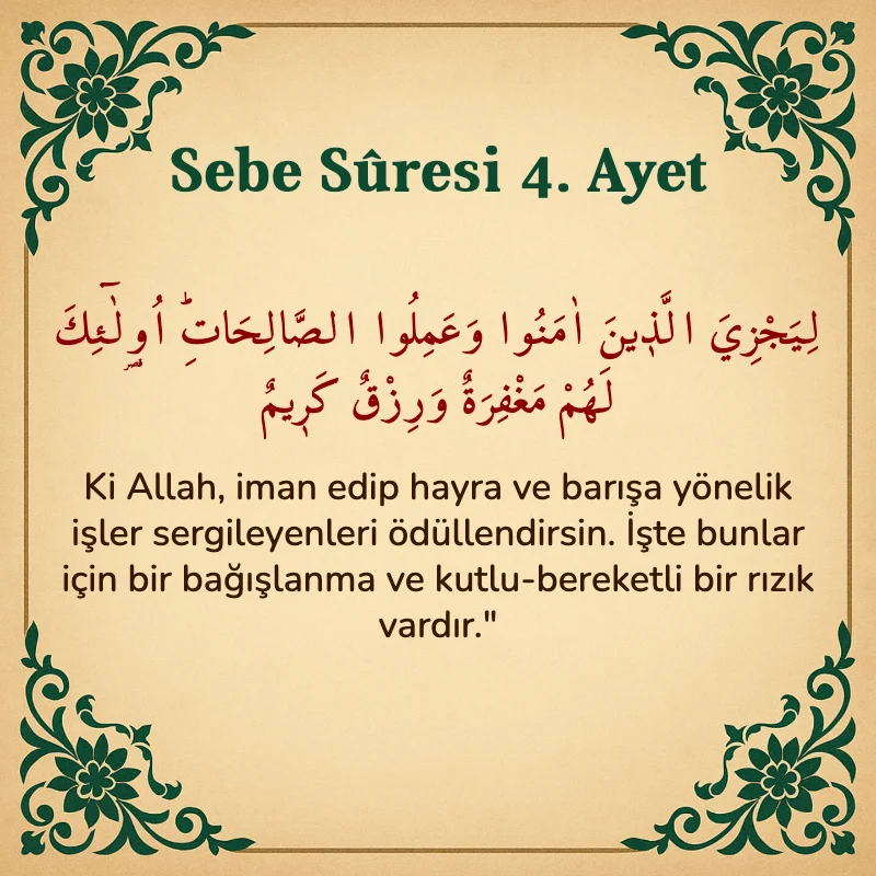 Sebe Suresi 4. Ayet Arapça ve Türkçe meali