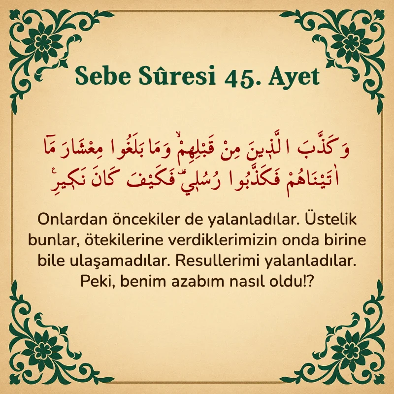 Sebe Suresi 45. Ayet Arapça ve Türkçe meali