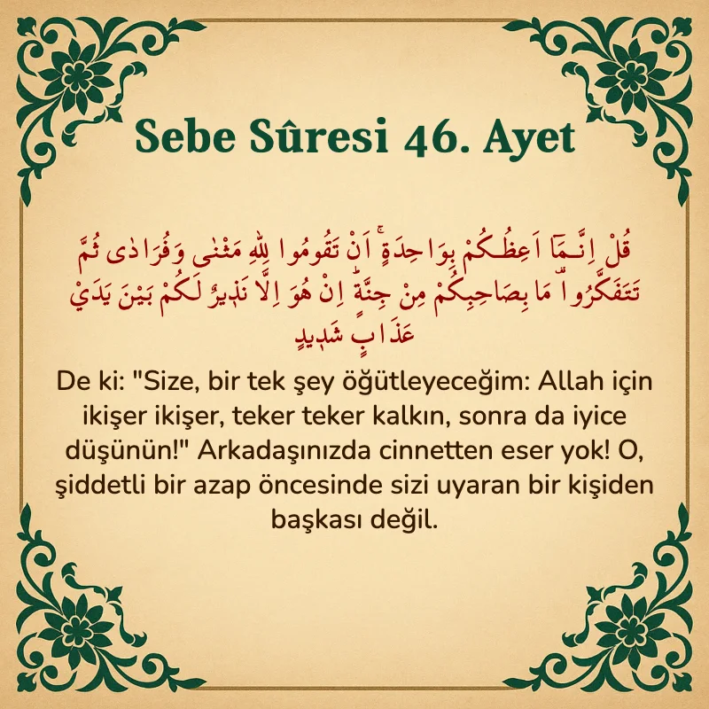 Sebe Suresi 46. Ayet Arapça ve Türkçe meali