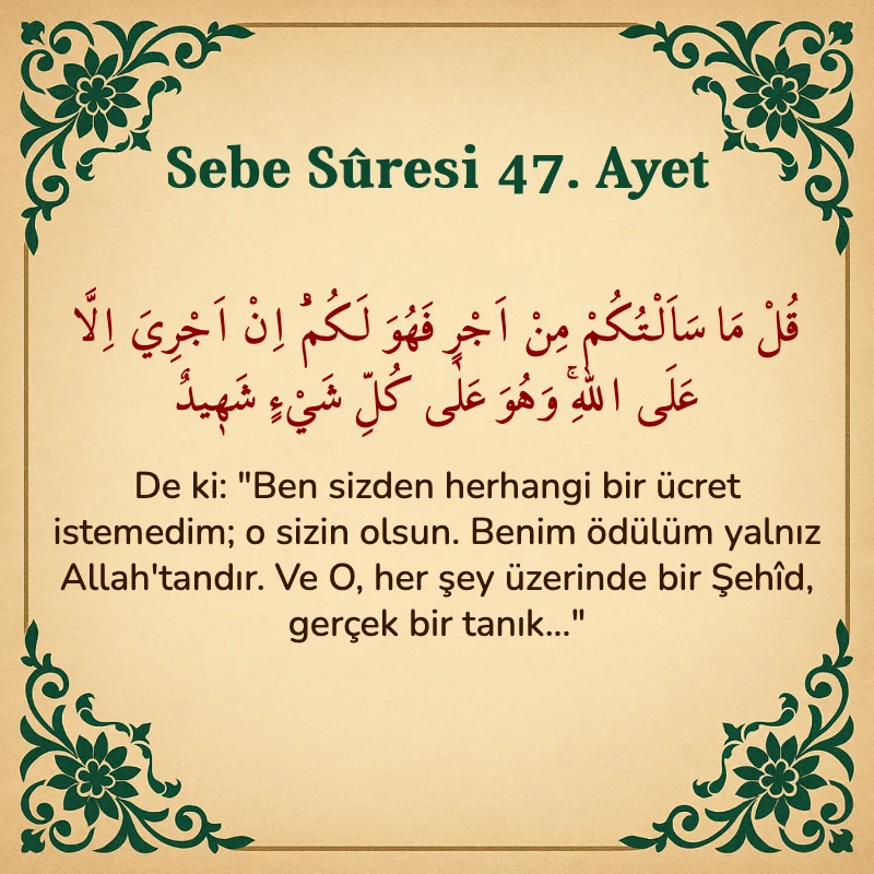 Sebe Suresi 47. Ayet Arapça ve Türkçe meali