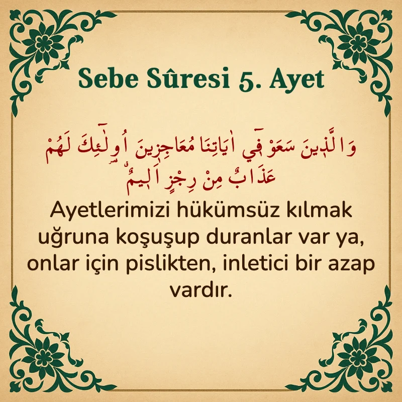 Sebe Suresi 5. Ayet Arapça ve Türkçe meali