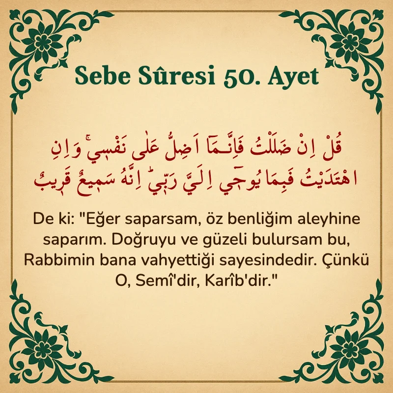 Sebe Suresi 50. Ayet Arapça ve Türkçe meali