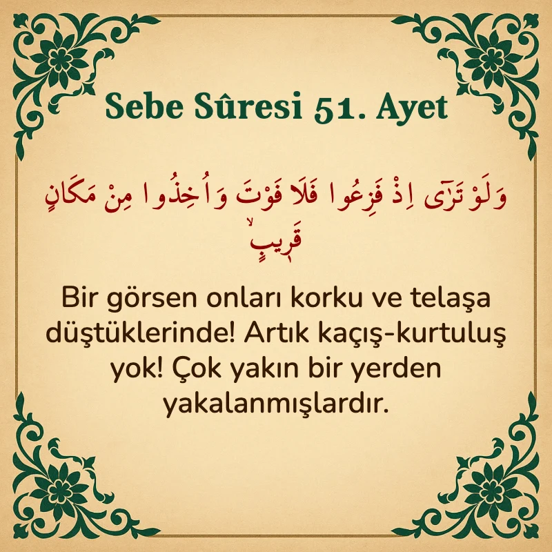 Sebe Suresi 51. Ayet Arapça ve Türkçe meali
