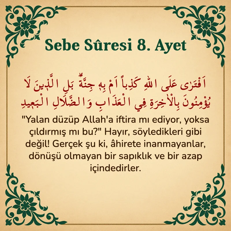 Sebe Suresi 8. Ayet Arapça ve Türkçe meali
