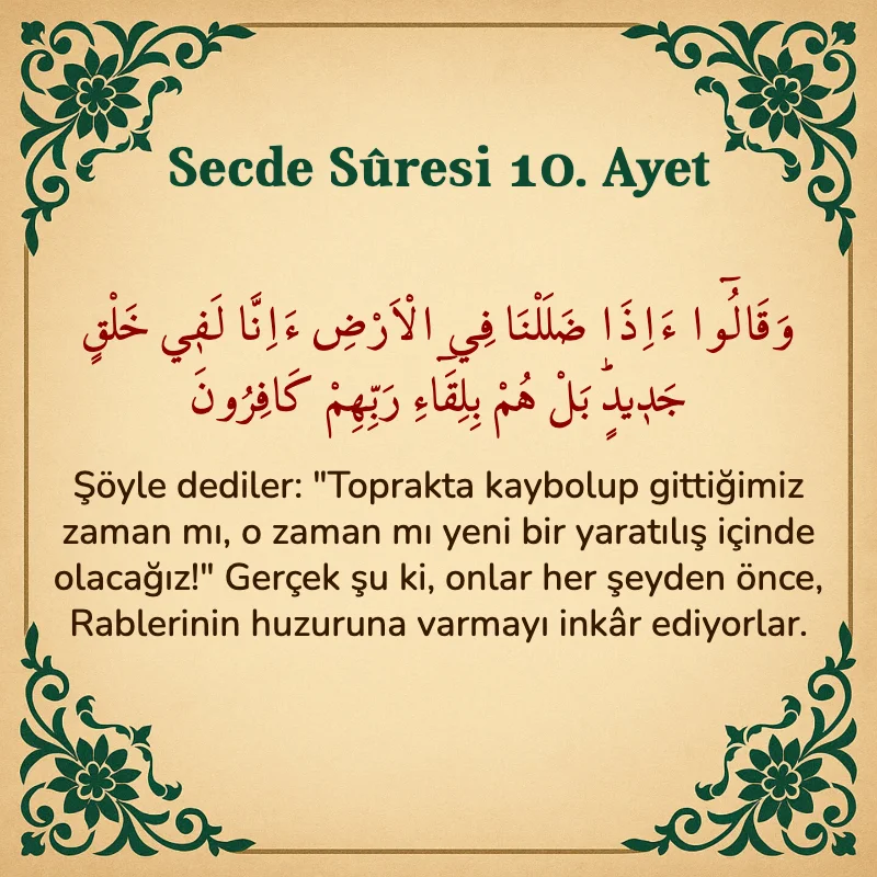Secde Suresi 10. Ayet Arapça ve Türkçe meali
