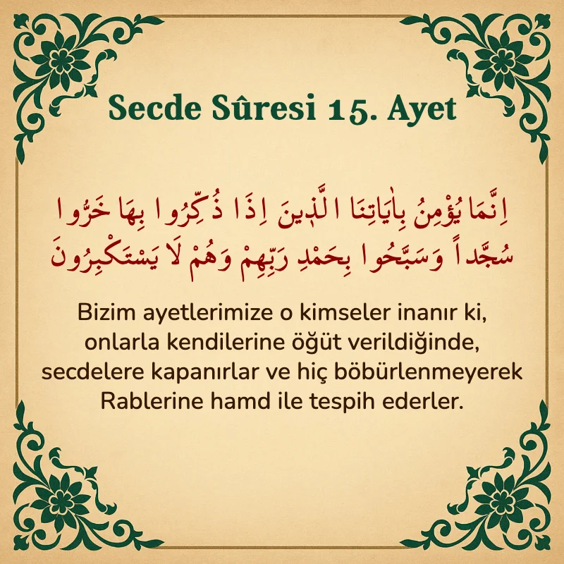 Secde Suresi 15. Ayet Arapça ve Türkçe meali