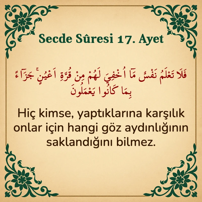 Secde Suresi 17. Ayet Arapça ve Türkçe meali