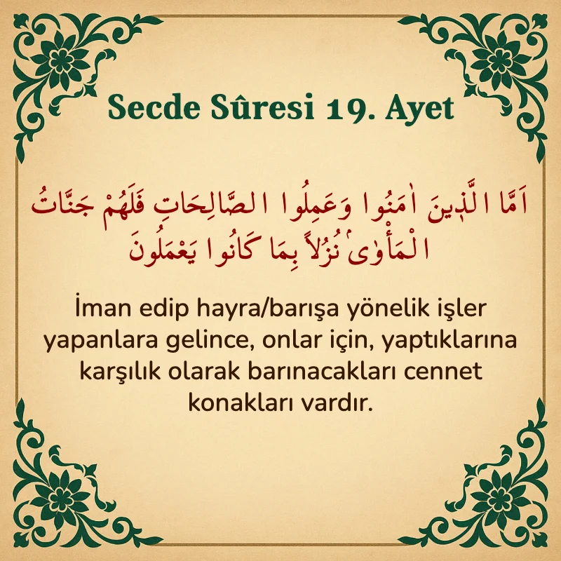 Secde Suresi 19. Ayet Arapça ve Türkçe meali