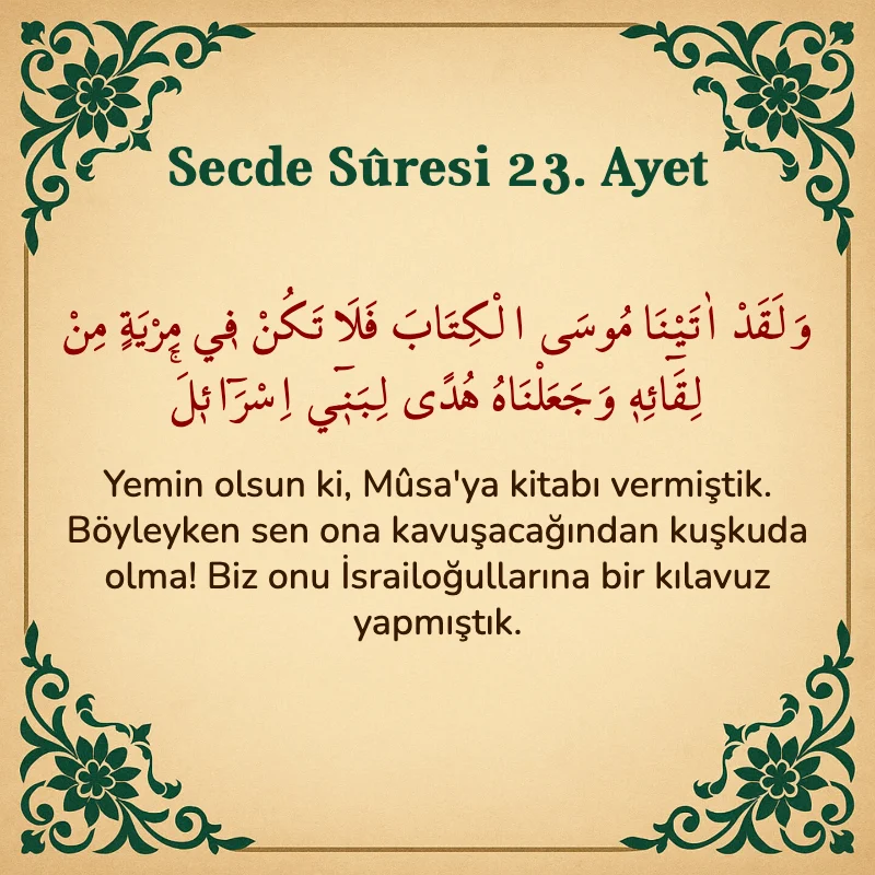 Secde Suresi 23. Ayet Arapça ve Türkçe meali