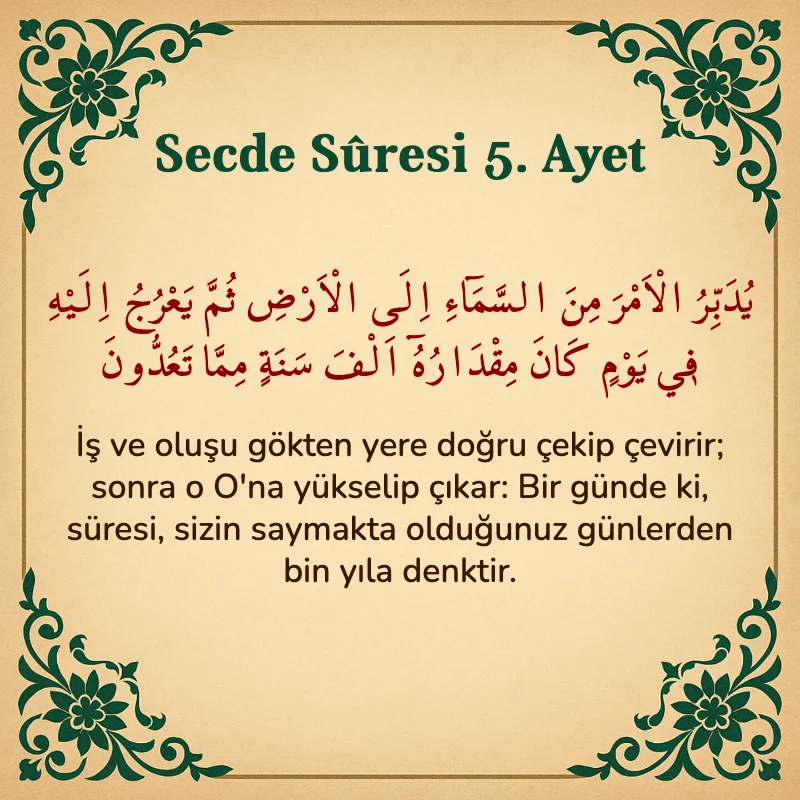 Secde Suresi 5. Ayet Arapça ve Türkçe meali