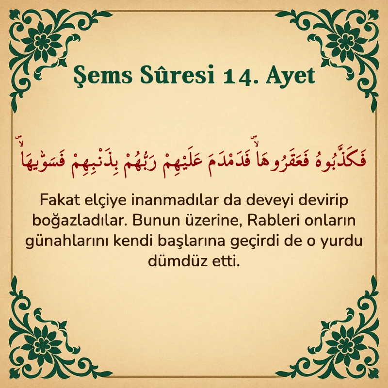 Şems Suresi 14. Ayet Arapça ve Türkçe meali