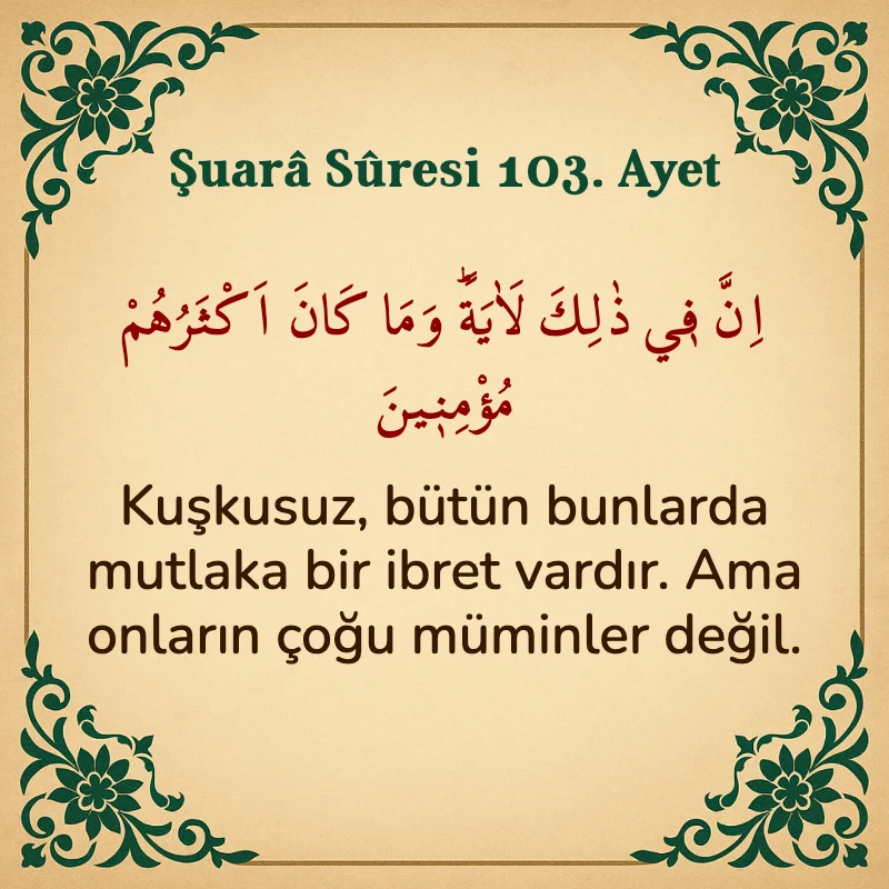 Şuara Suresi 103. Ayet Arapça ve Türkçe meali