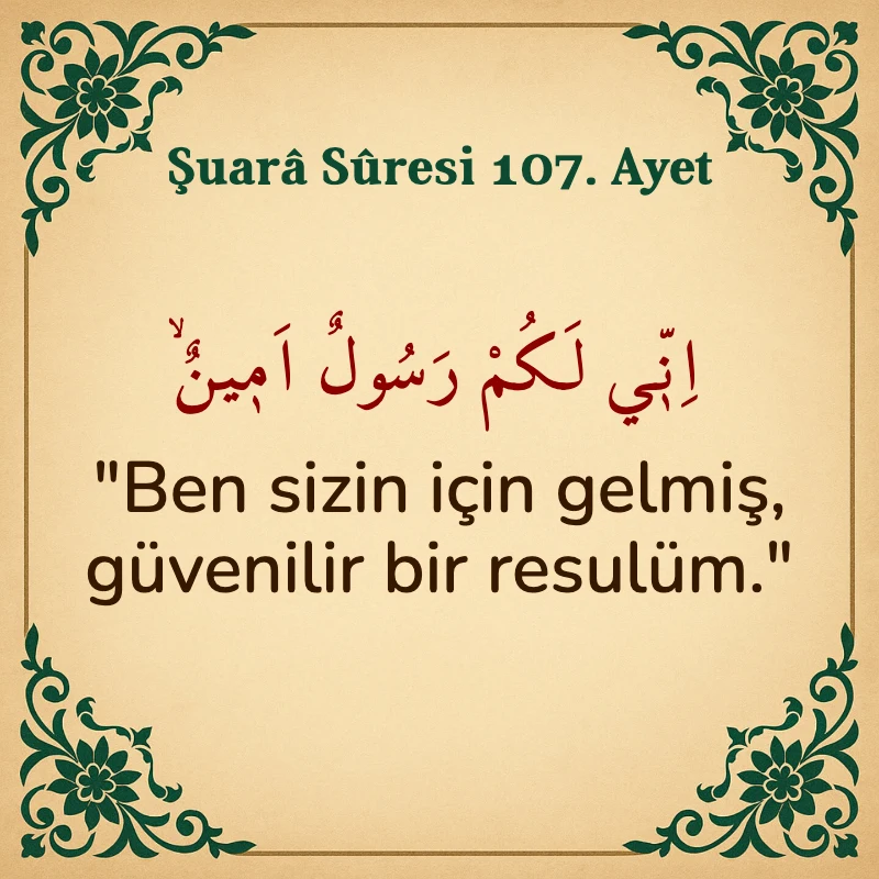 Şuara Suresi 107. Ayet Arapça ve Türkçe meali