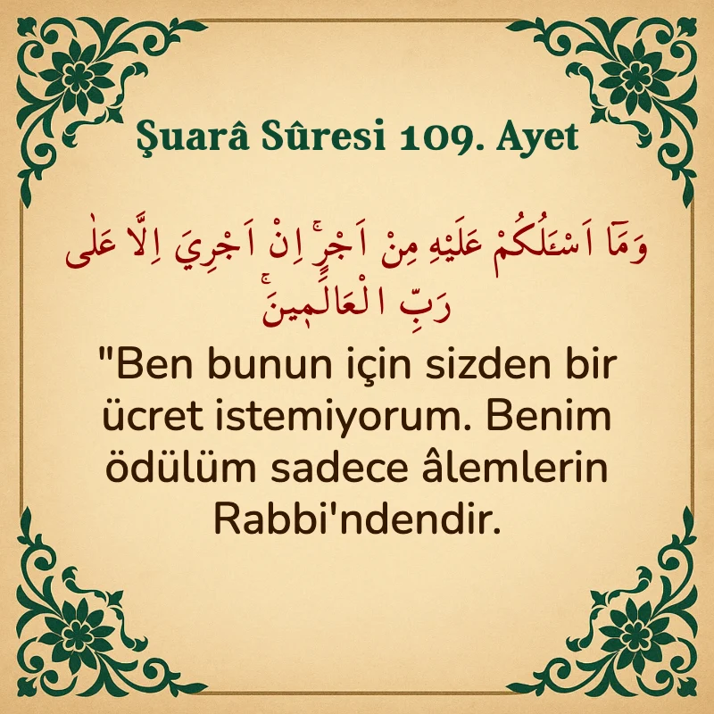 Şuara Suresi 109. Ayet Arapça ve Türkçe meali