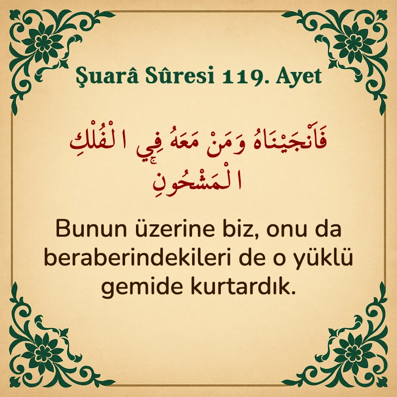 Şuara Suresi 119. Ayet Arapça ve Türkçe meali