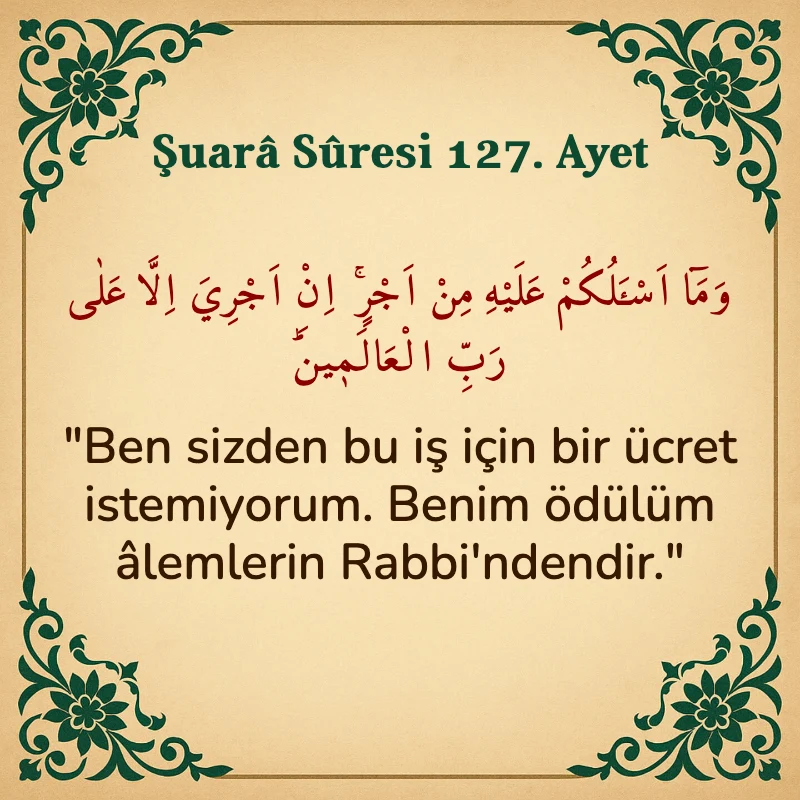 Şuara Suresi 127. Ayet Arapça ve Türkçe meali