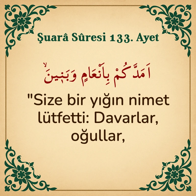 Şuara Suresi 133. Ayet Arapça ve Türkçe meali
