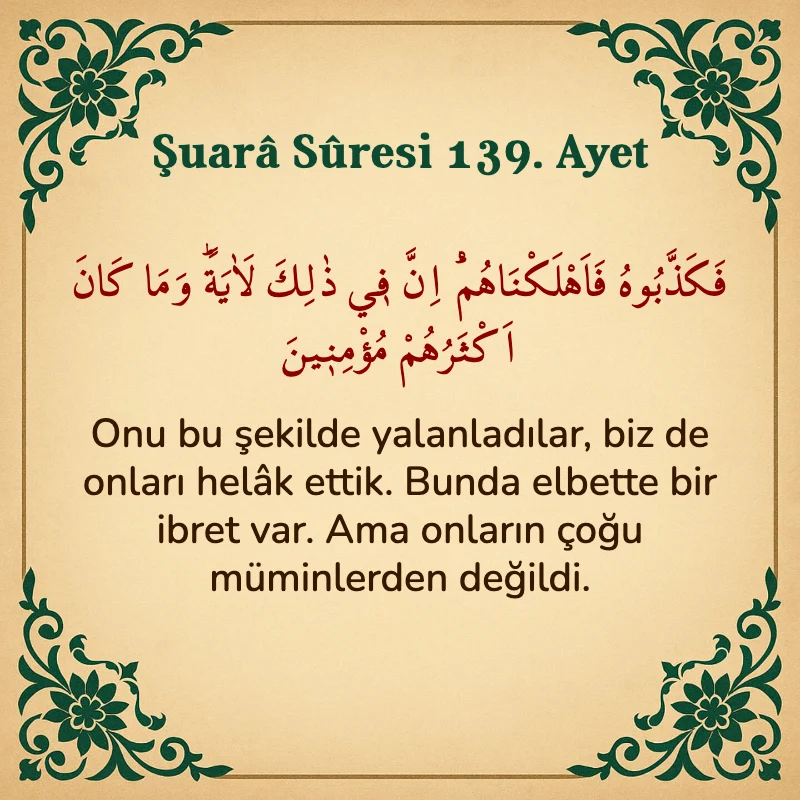 Şuara Suresi 139. Ayet Arapça ve Türkçe meali
