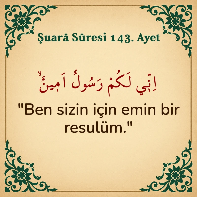 Şuara Suresi 143. Ayet Arapça ve Türkçe meali