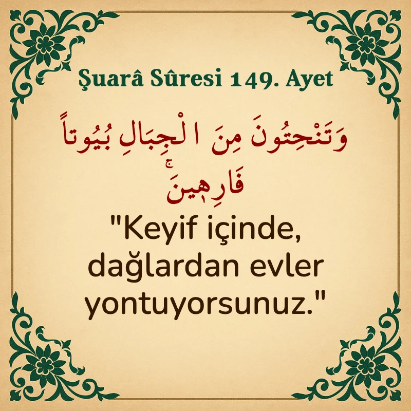 Şuara Suresi 149. Ayet Arapça ve Türkçe meali