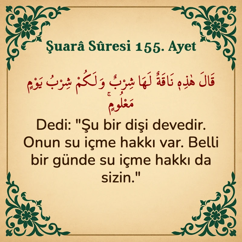 Şuara Suresi 155. Ayet Arapça ve Türkçe meali