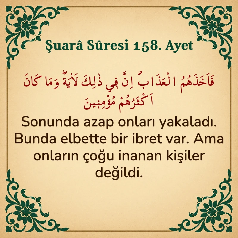 Şuara Suresi 158. Ayet Arapça ve Türkçe meali