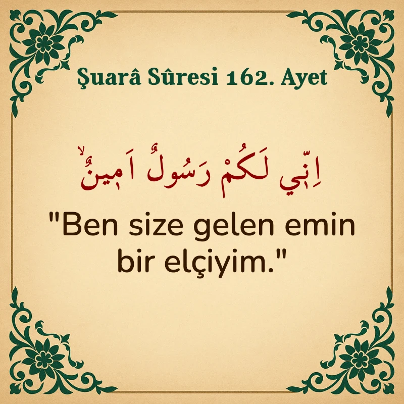 Şuara Suresi 162. Ayet Arapça ve Türkçe meali
