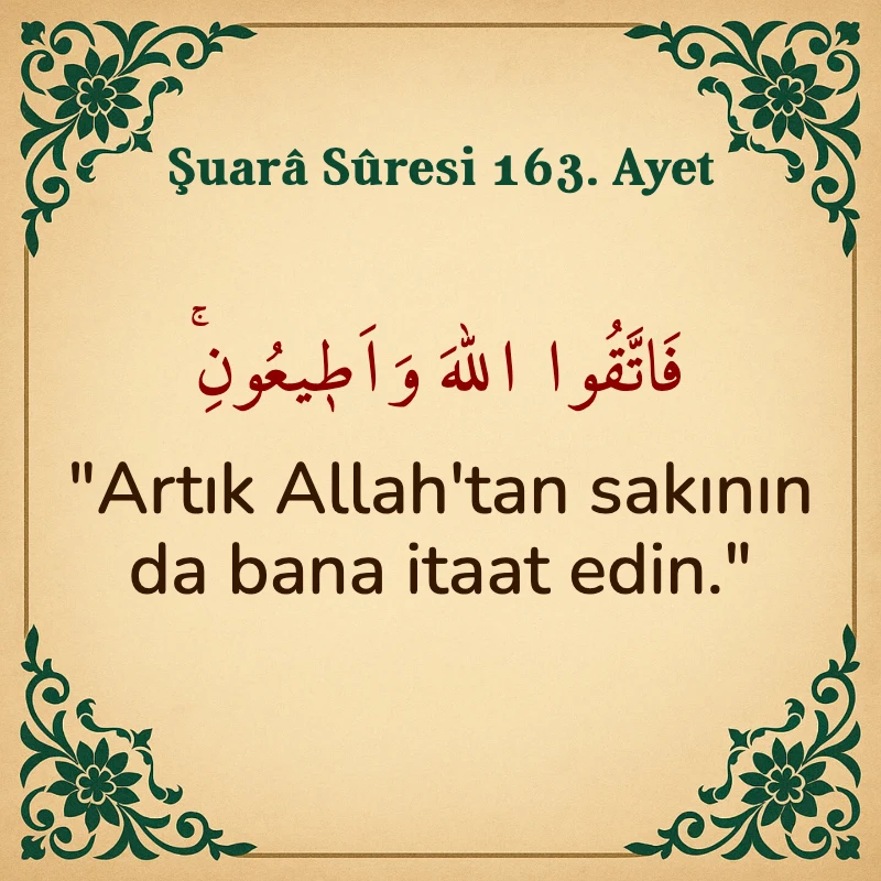 Şuara Suresi 163. Ayet Arapça ve Türkçe meali