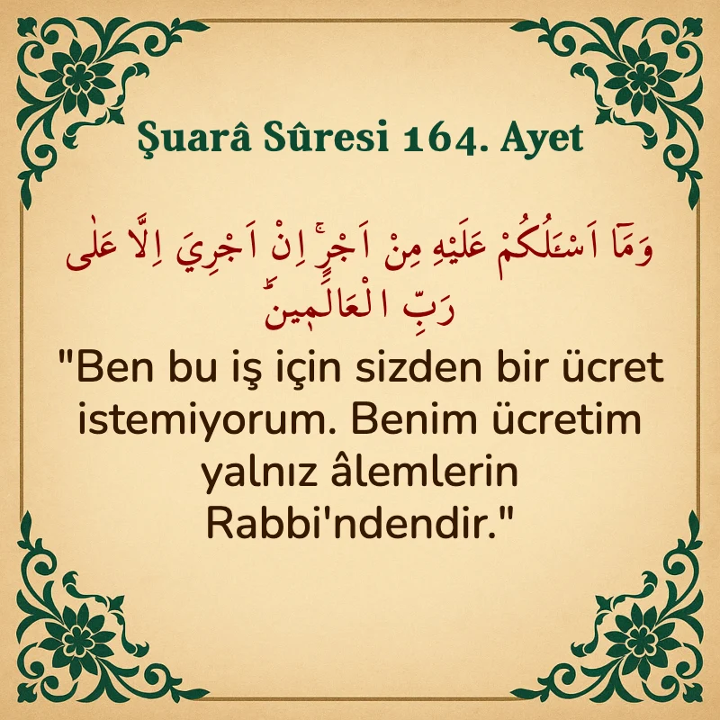 Şuara Suresi 164. Ayet Arapça ve Türkçe meali