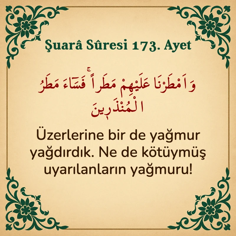 Şuara Suresi 173. Ayet Arapça ve Türkçe meali