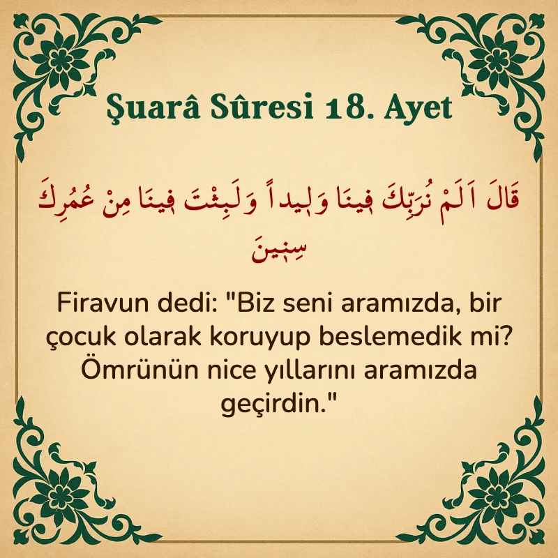 Şuara Suresi 18. Ayet Arapça ve Türkçe meali