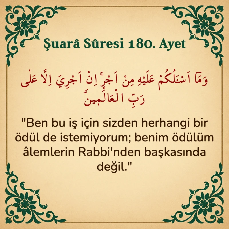 Şuara Suresi 180. Ayet Arapça ve Türkçe meali